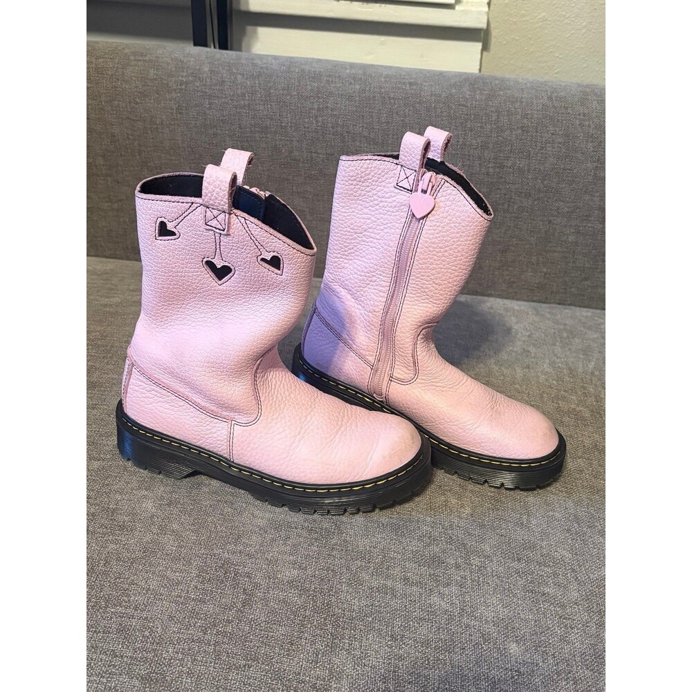 Doc Martens Bubble Gum Pink Leather Heart Cutout Boots Girls Size 3